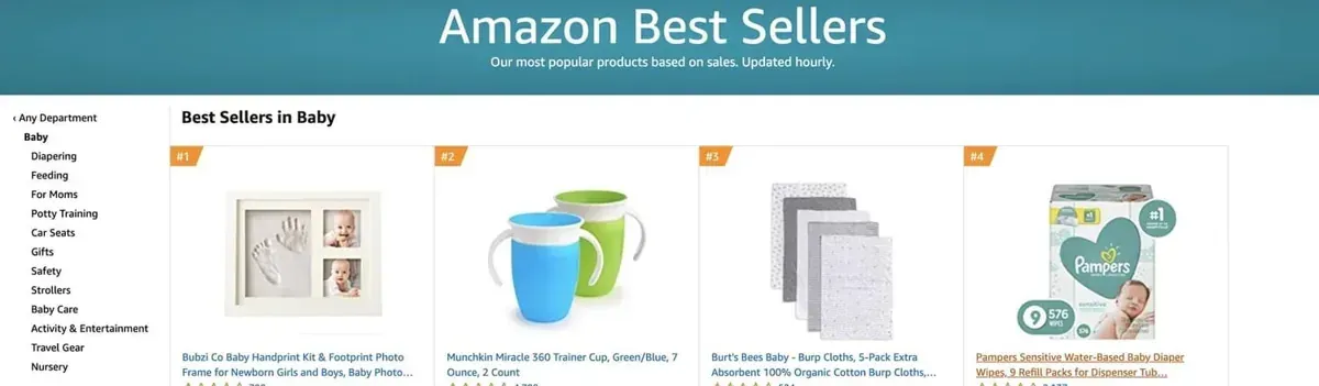 Historical July 2019 screenshot of Bubzi Co number one best sellers in Baby